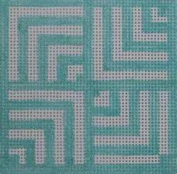 SS16 geometric 4 square - torquoise3" Square 18 Mesh Kristine Kingston Needlepoint Designs