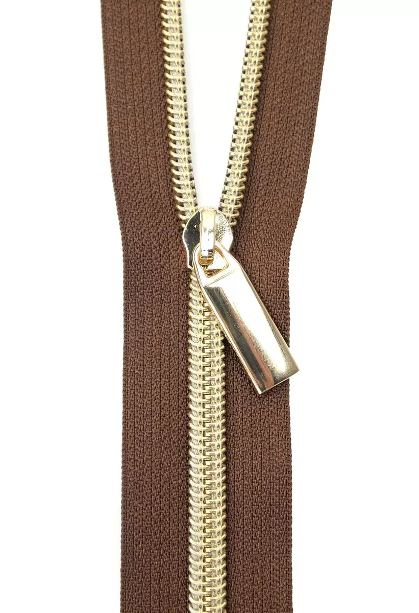 Zippers By The Yard Brown Tape Gold Teeth #5