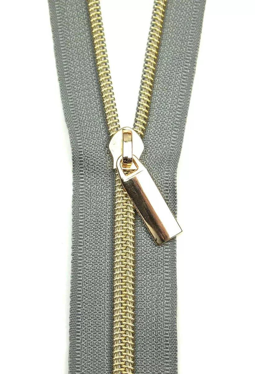Zippers By The Yard Grey Tape Light Gold Teeth #5