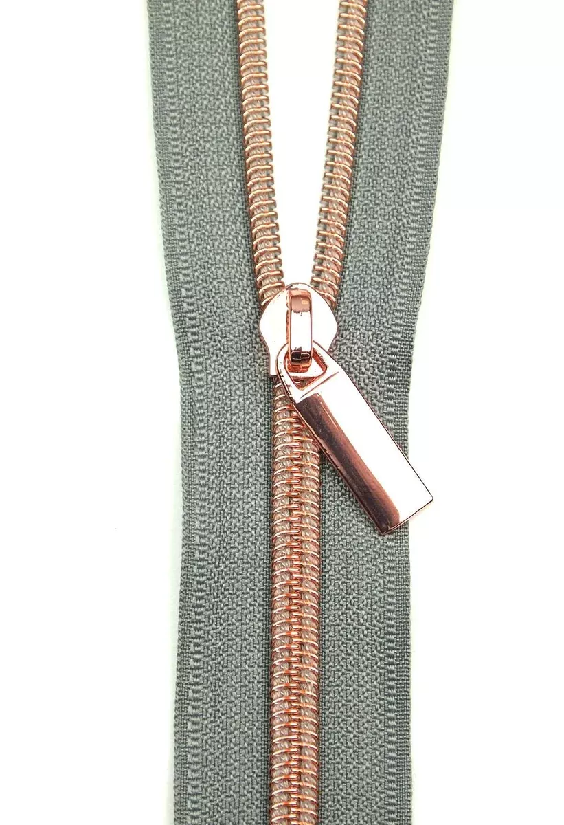 Zippers By The Yard Grey Tape Rose Gold Teeth #5